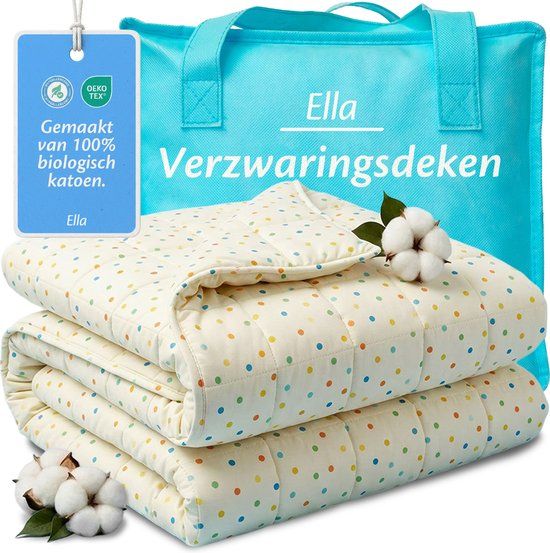 Ella Verzwaringsdeken Kind 3,2kg - OEKO-TEX Katoen Zwaartedeken 100 x 150cm - Weighted Blanket - Verzwaarde Deken Stippen