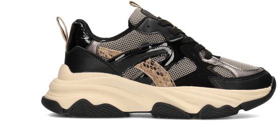 POSH by Poelman GIGI Dames Sneakers - Zwart Met Beige - Maat 36 - Herfst/Winter 2025