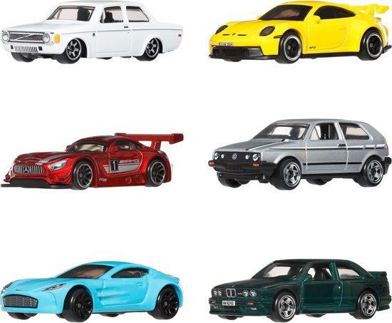 Hot Wheels Metalen Speelgoedauto's - Set van 6 Euro Style Voertuigen