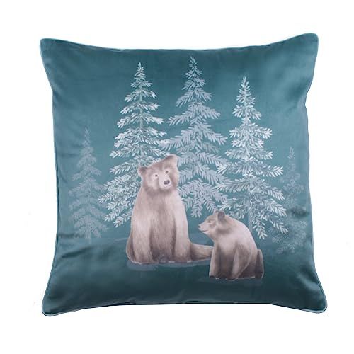 Dreams & Drapes Lodge - Bear Walks - Teal Velvet Filled Cushion - 43 x 43cm
