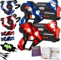 Tiny Thinkers Oplaadbare Lasergame set voor Kinderen + 13 Gamemodes Boekje - 360° sensoren - 2 Persoons Laser Tag Set met 2 Laserguns en Vesten
