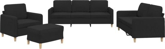 vidaXL 4-delige loungeset met kussens stof zwart