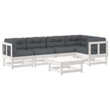 vidaXL 6-delige loungeset met kussens massief hout wit