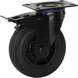 Meso Zwenkwiel rubber met rem zwart 125mm - 120kg draagvermogen