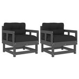 vidaXL Tuinstoelen 2 st met kussens massief grenenhout grijs