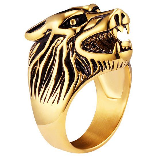 Mendes Steel Heren ring edelstaal Wolf Goudkleurig-21.5mm