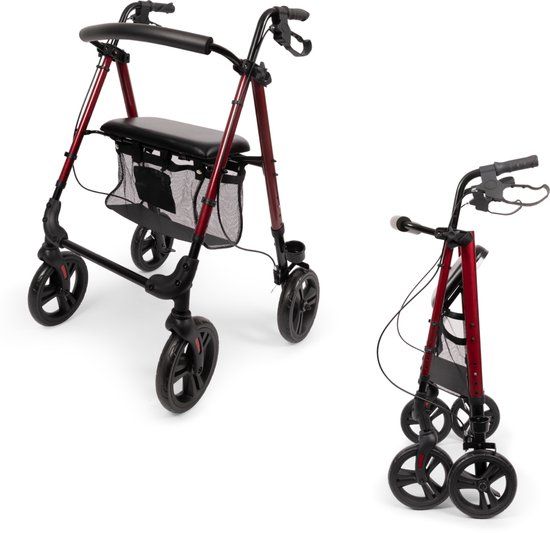 Parvum Nova Rollator - Lichtgewicht (6,9kg) en opvouwbaar - Incl. stokhouder & rugleuning - Rood