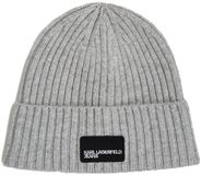 Karl Lagerfeld Jeans Turned Up Beanie Muts Light Grey Melange Unisex