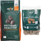 fire up BBQ starterspakket - houtskool briketten 5 kilo - barbecue superstarter aanmaakblokjes 34x
