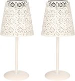 Anna's Collection Tafellamp buiten - 2x - D12 x H28 cm - wit - metaal - solar lantaarn