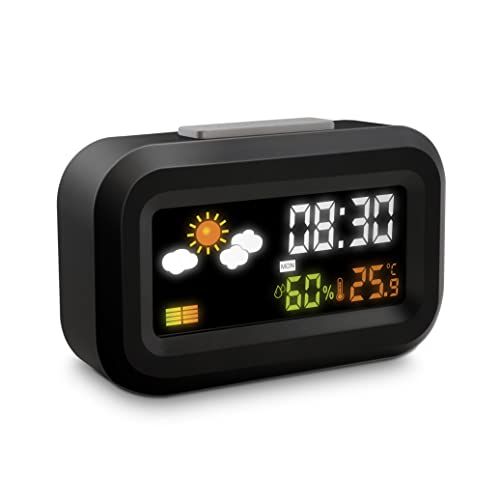 METRONIC 477340 Digitale reiswekker - LCD - 12/24 uur - Snooze - Kalender - Meteo - Temperatuur - Luchtvochtigheid