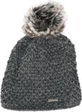 Merkloos Gebreide beanie muts grijs met nep bont pompon voor dames