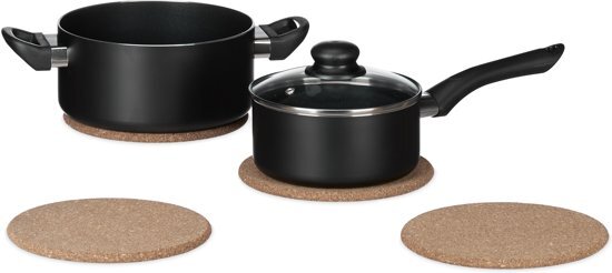 Relaxdays onderzetter voor pannen kurk - set van 4 stuks - panonderzetter - 19 cm naturel