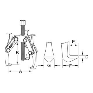 KS Tools universele trekker 3-arm, 40-220mm
