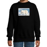 Bellatio Decorations Shoppartners Bv Dieren sweater met ijsberen foto - zwart - voor kinderen - natuur / ijsbeer cadeau trui - sweat shirt / kleding 98/104