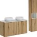 Meuble de salle de bain, 120 cm de large, avec une finition en chêne et un plateau blanc, avec deux lavabos