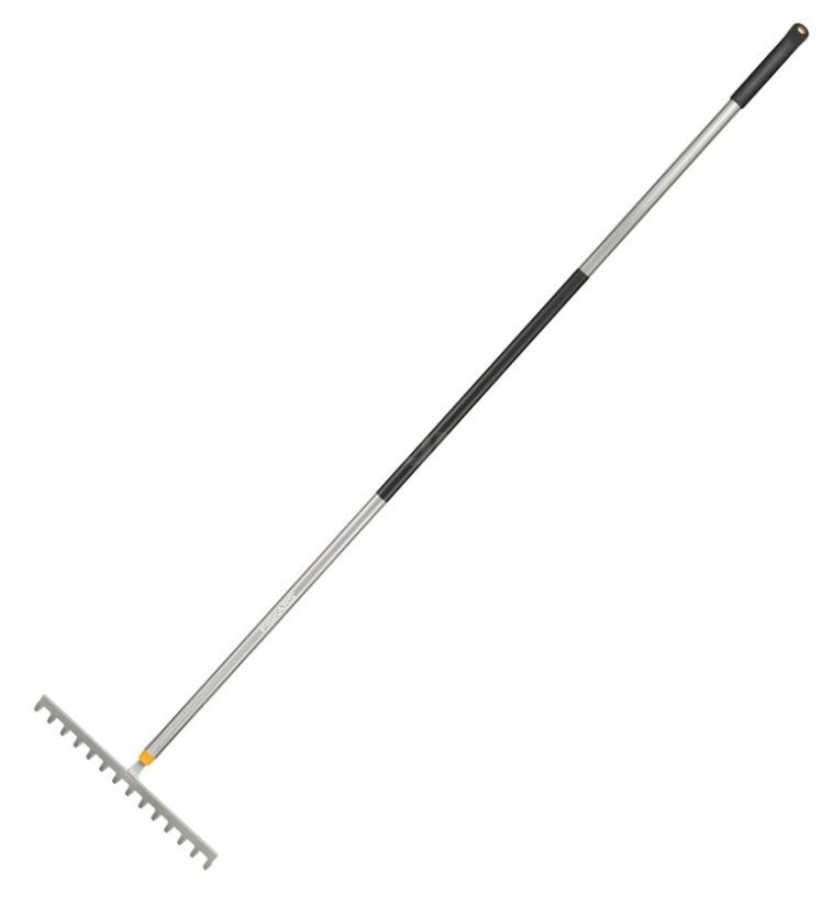 Fiskars hark met 14 tanden, Ergonomisch, lengte: 154 cm, breedte: 30 cm, tanden van gehard boriumstaal/aluminium steel, zwart/grijs, 1077113