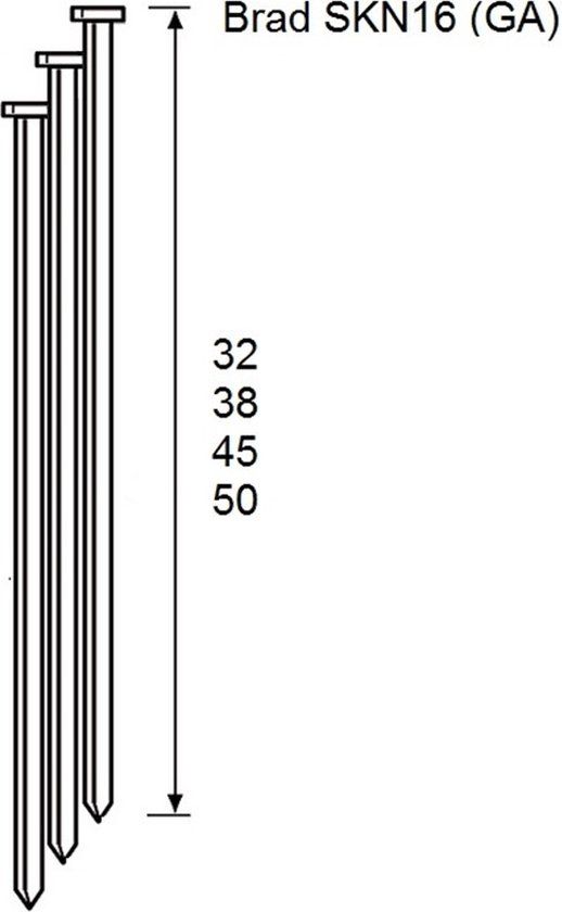 Dutack brads - SKN16 - 20° hoek - 1,6 x 50 mm - verzinkt - 2000 stuks