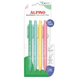 Alpino Set van 4 Soft Touch pastelbalpennen – blauwe inkt