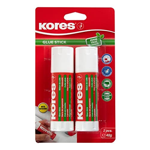 KORES - Lijmstift, lijm met sterke grip, veilige en niet-giftige knutsellijm voor kunst en knutselen, verpakking van 2 x 40 g