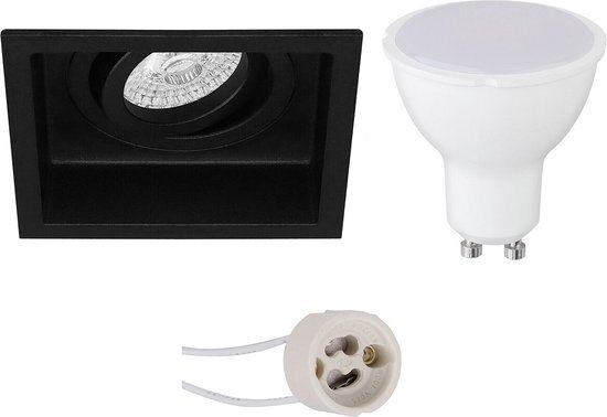 LED Spot Set - Igia - Proma Domy Pro - GU10 Fitting - Inbouw Vierkant - Mat Zwart - 6W - Helder/Koud Wit 6400K - Verdiept - Kantelbaar - 105mm