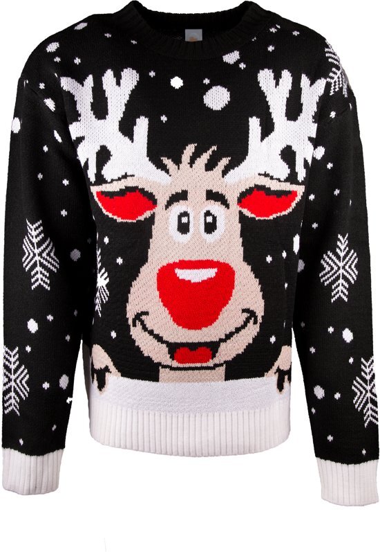 JustAnotherProduct JAP Foute kersttrui - Rudolf het rendier Dames en heren Maat XL Zwart