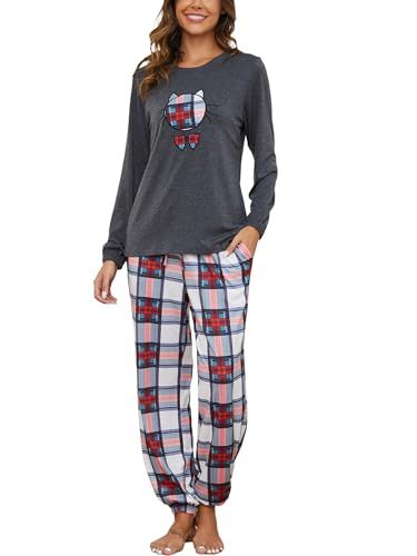 Lange Pyjama voor vrouwen, katoen, lange mouwen, pyjama, 2-delig, ronde hals, met opdruk, leuke casual thuiskleding, vrije tijd, herfst, winter, S