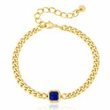 Mendes Stalen Schakelarmband Goudkleurig Blauw Tijgeroog