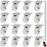 Chuehkak lot de 16 roulettes pivotantes de 40 mm, sans freins, roulettes de meubles, avec vis et tournevis, blanc