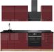 Vicco Complete keukeneenheid Fame-Line, Bordeauxrode hoogglans/Goudkleurig Eiken, 230 cm, WB Antraciet