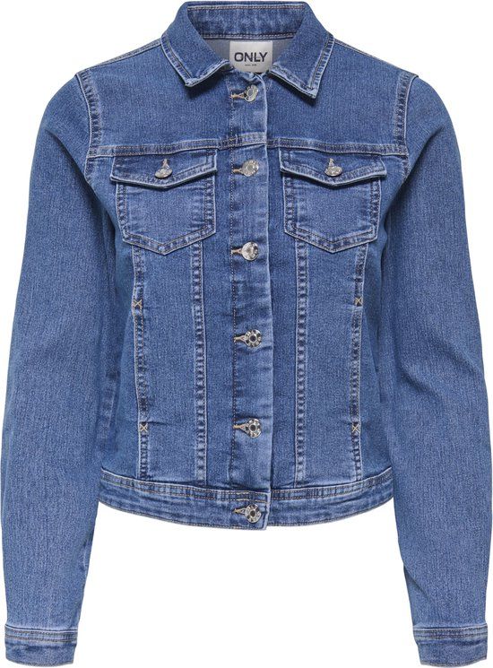 ONLY - ONLVERLE LS DNM JACKET BOX - Meisjes - Gewatteerde jas - Katoen - Polyester - Elastaan - Maat 36 - Medium Blue Denim - Herfst/Winter 2025
