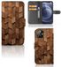 B2Ctelecom Étui style livre pour iPhone 12 | 12 Pro (6.1") Wooden Cubes