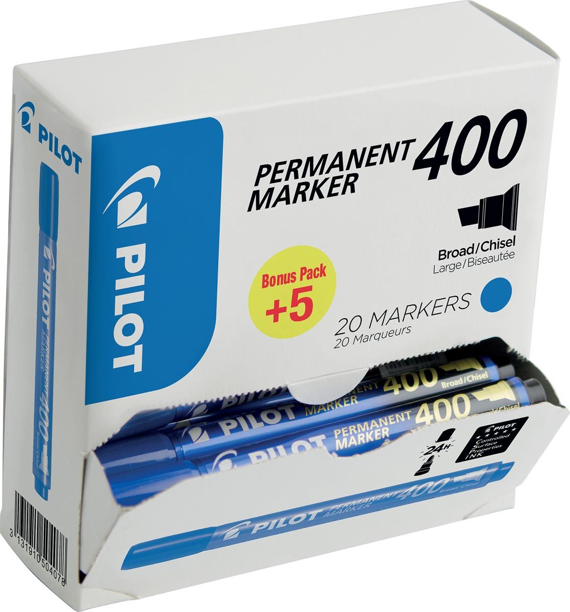 Pilot Permanent Marker 400 XXL - Box of 15 + 5 Blue Markers