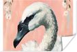 PosterMonkey Poster Zwaan - Dieren - Bloemen - Pastel - Wit - 180x120 cm XXL