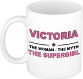 Bellatio Decorations Naam cadeau Victoria - The woman, The myth the supergirl koffie mok / beker 300 ml - naam/namen mokken - Cadeau voor o.a verjaardag/ moederdag/ pensioen/ geslaagd/ bedankt