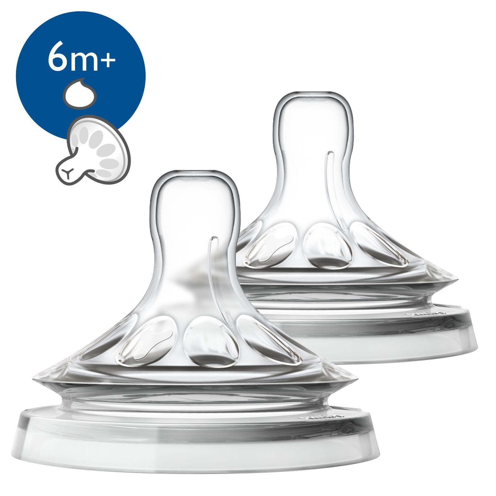 Philips 2 stuks, speen voor dikke voeding, 6m+, Natural-speen transparant