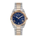 Guess Heren Horloge GW0265G12 Staal Bi-color Rosegoud Quartz en Blauwe Wijzerplaat