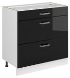 Vicco Keukenonderkast R-Line, Zwart hoogglans/Wit, 80 cm met 3 laden zonder werkblad