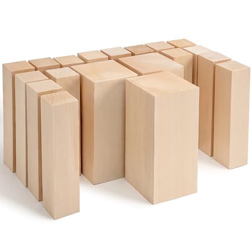 BeaverCraft BW19 Lindehouten snijblokken Houtsnijwerkset voor het snijden van hout 19PCS houten blokken voor knutselen Lindehout voor houtsnijwerk Onvoltooide houten blokkenset
