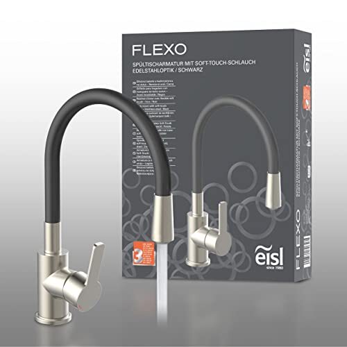 Eisl Flexo NI186FLNIB Flexibele gootsteenkraan, buigzame kraan voor de keuken, hoge uitloop met soft-touch-slang, 360 graden draaibaar, met waterbesparende functie