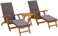 vidaXL Ligstoel met Kussen - 2 Personen - Massief Acacia Hout - Donkergrijs