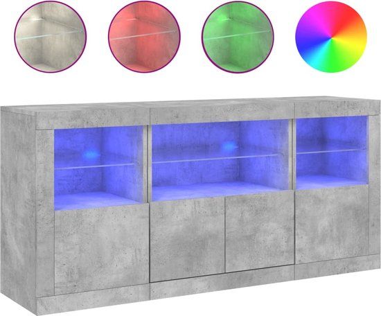 vidaXL Dressoir met LED-verlichting, 142,5 x 37 x 67 cm, betongrijs