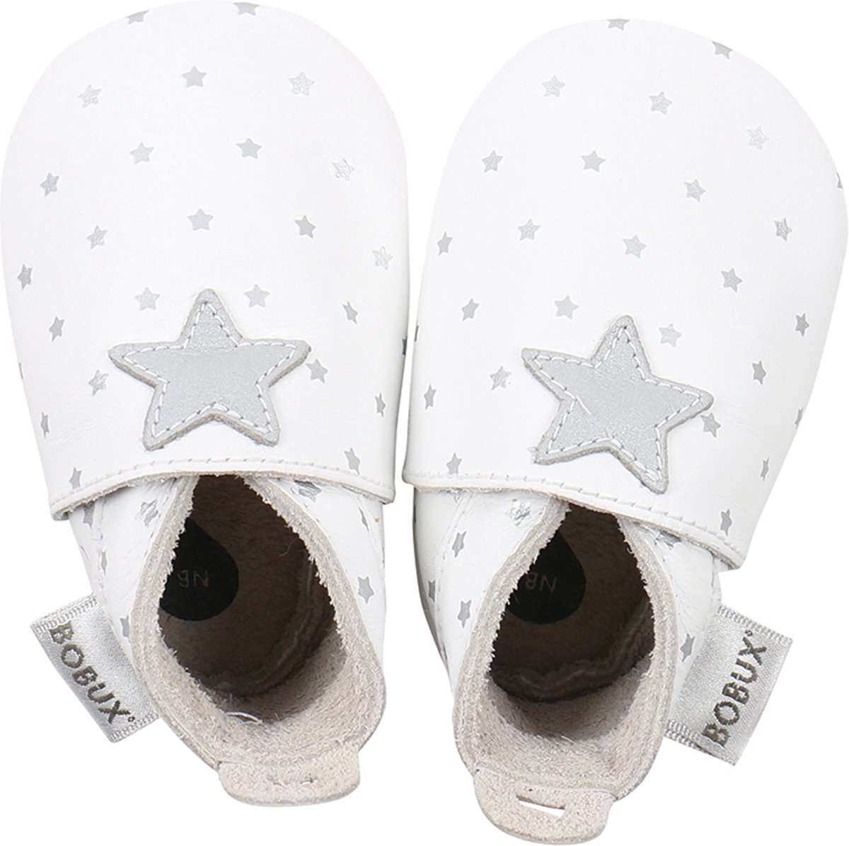 Bobux babyslofjes white with silver star print - maat 18