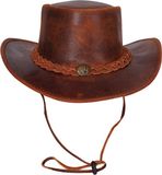 Urban 5884 Cowboyhoed van echt leer, westernhoed voor heren en dames van echt rundleer, vormbare rand en verstelbare kinriem, Kastanje, M