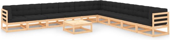 The Living Store Tuinset - Grenenhout - Antraciet - Middenbank- 70x70x67cm - Hoekbank- 70x70x67cm - Tafel- 70x70x30cm