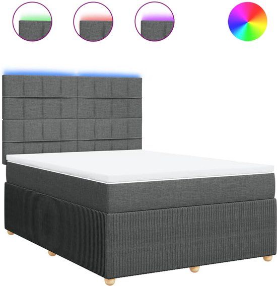 VidaXL Boxspring met matras stof donkergrijs 140x200 cm