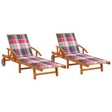 VidaXL Ligstoelen 2 stuks met kussens massief acaciahout
