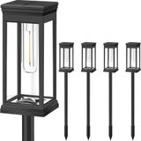 Éclairage de chemin à panneaux solaires - Lampes de paysage à LED - Lot de 4 - Étanche - Fonctionne à l'énergie solaire - Lumière blanc chaud