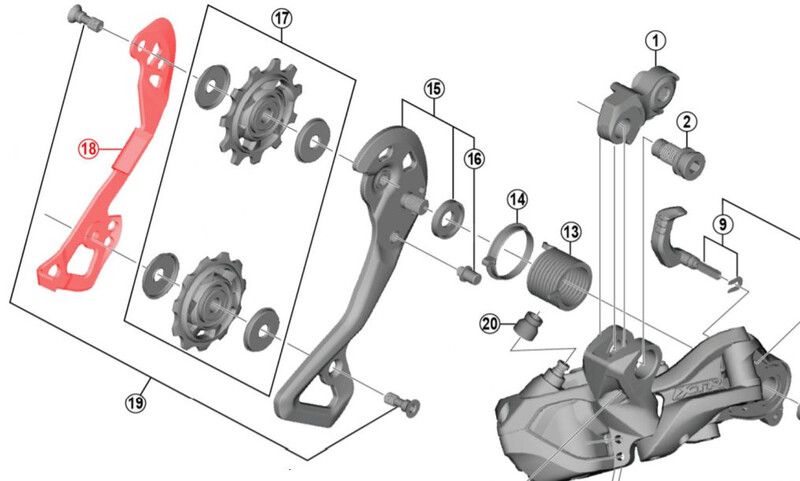Shimano XTR Di2 RD-M9050-SGS Rear Derailleur Inner Cage Plate
