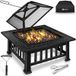 tillvex® Brasero avec pare-étincelles et grille | Foyer extérieur pour le jardin | Grill BBQ 3-en-1 avec couvercle, tisonnier, pince et grille à charbon Noir (Carré)